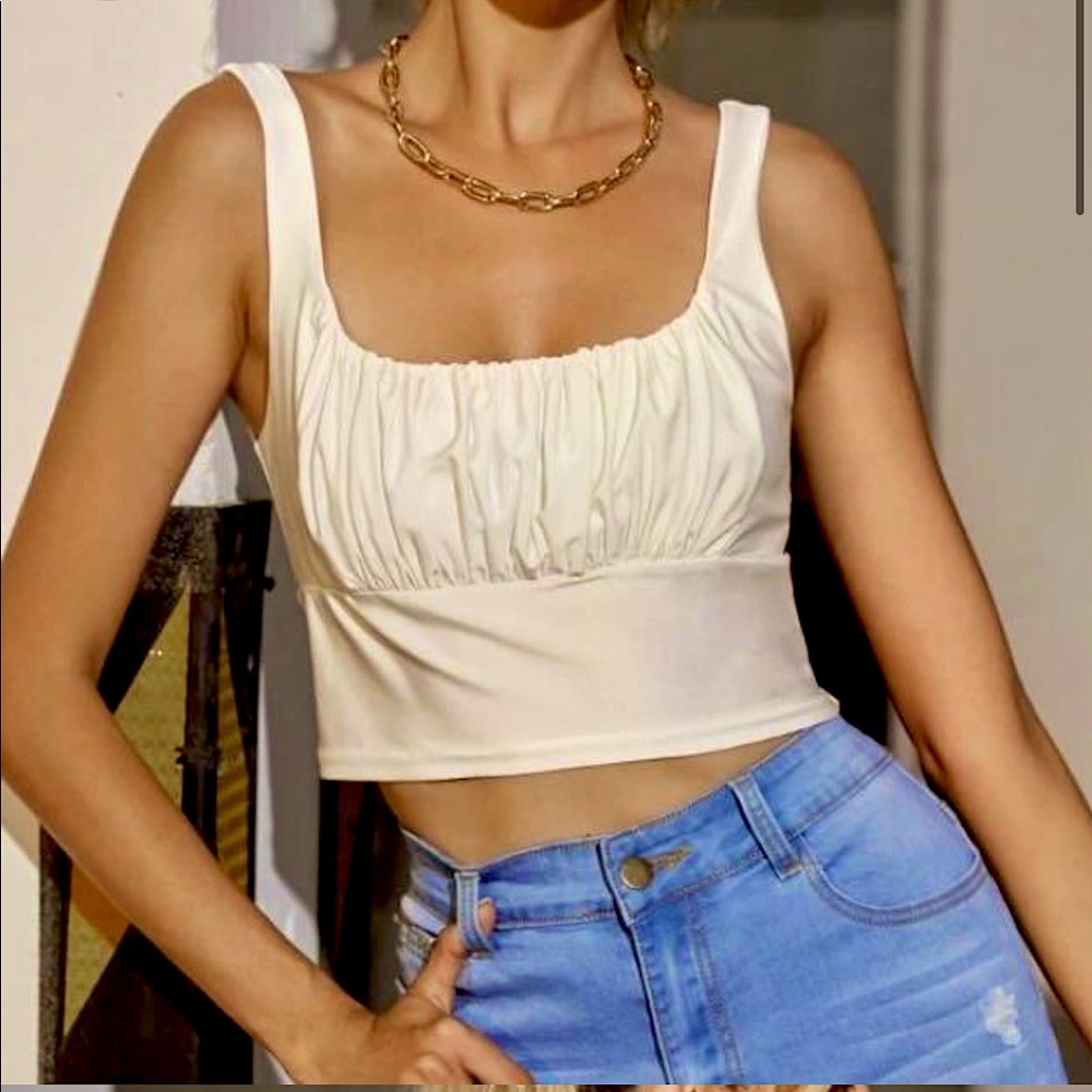 Cream Ruched Bust Tank Top